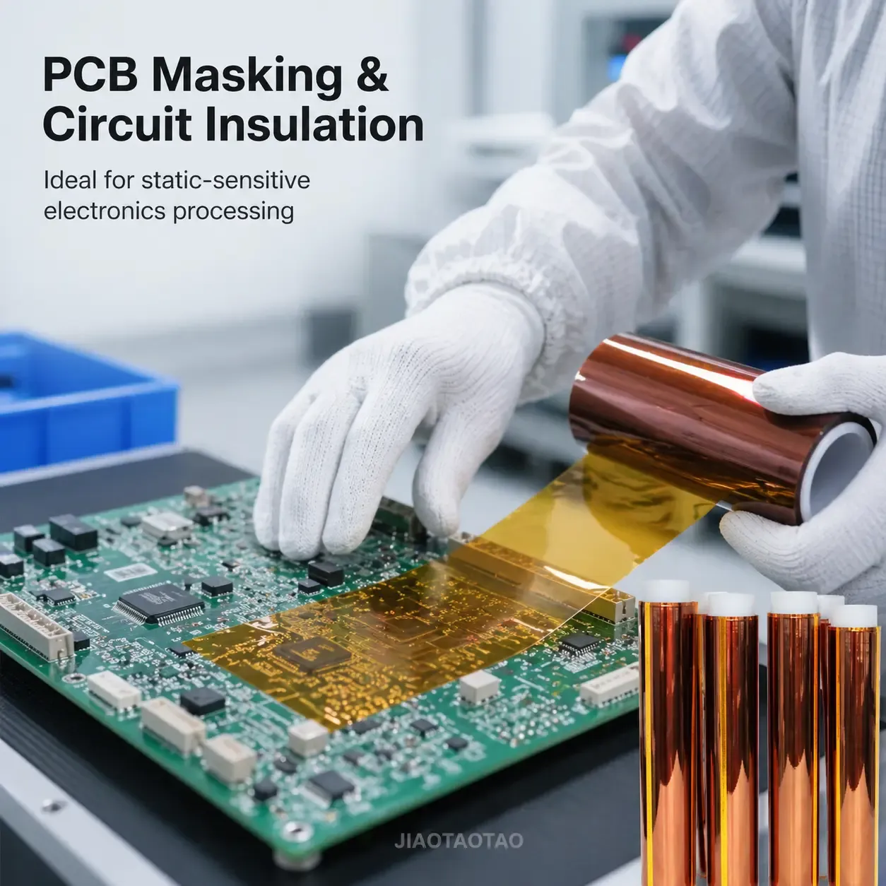ESD polyimide log roll for rewinding, slitting, die-cutting, and electronics insulation converting.